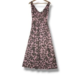 Garnet Hill Floral Maxi Dress XS Pink Taupe Twist Strap Surplice Sleeveless Tank